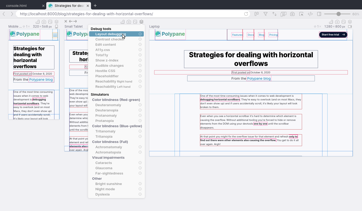 How to find the cause of horizontal scrollbars