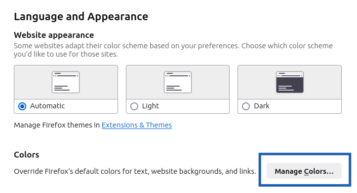 The Firefox Language and Appearance settings