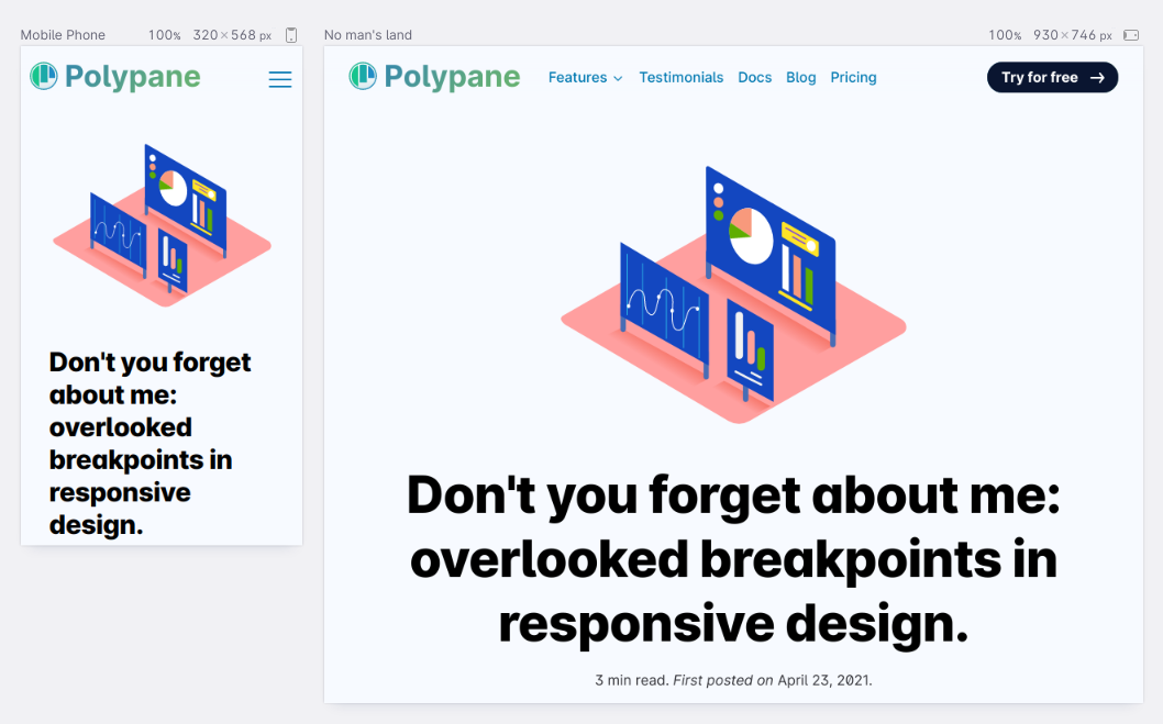 Screenshot of the two breakpoint sizes side by side