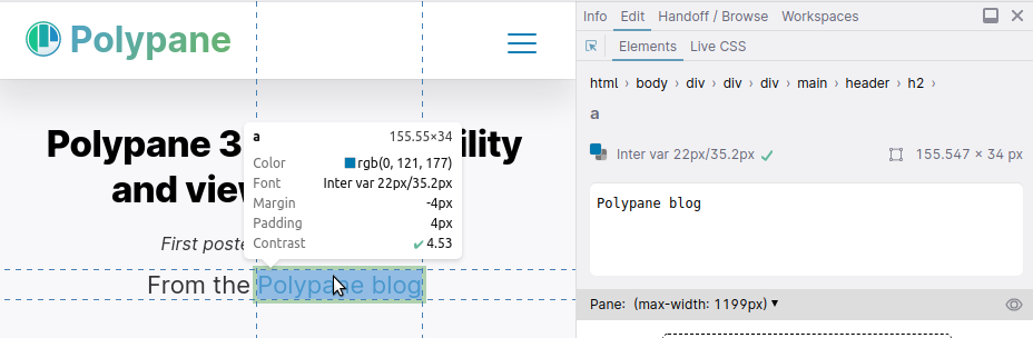 A viewport and non-viewport pane in Polypane