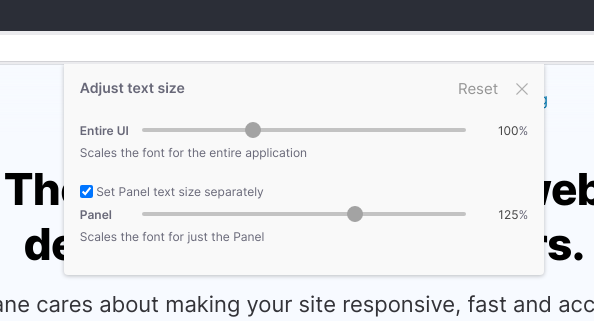 Adjust text settings panel