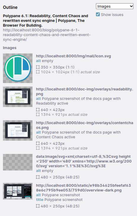 Image overview outline panel