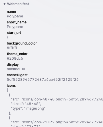 webmanifest entries of the Polypane site