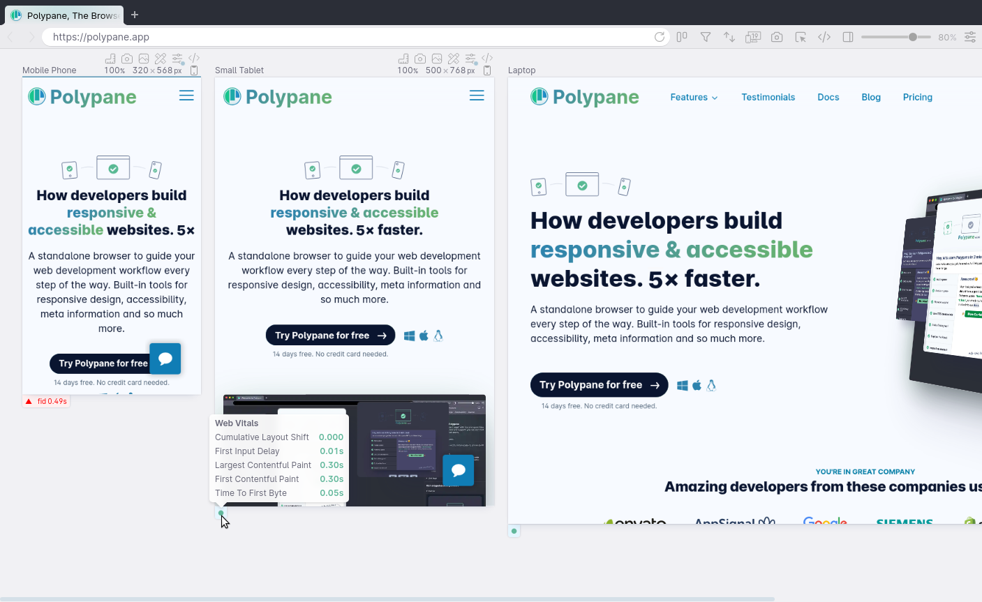 Webvitals for panes overview