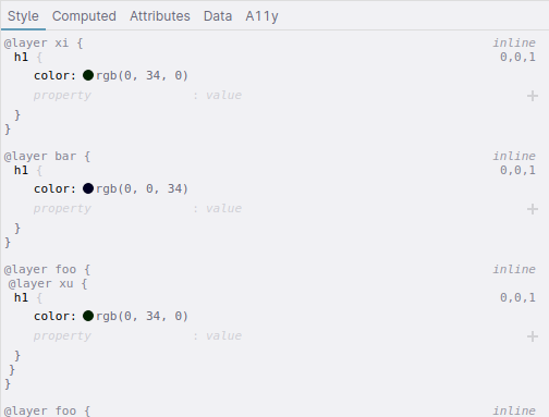 Nested cascade layers in the Polypane Element inspector