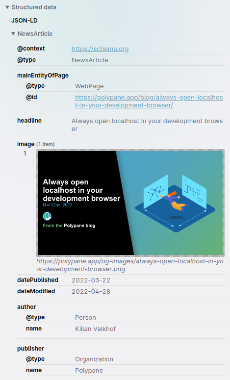 overview of structured data for a Polypane blog post.