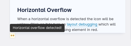 An icon and popup warning showing a horizontal overflow issue.