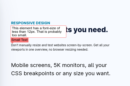 tooltip showing a warning for small text