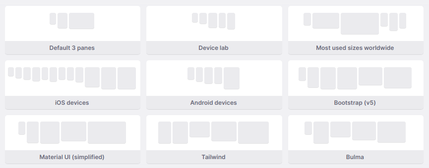 screenshot of the 9 default workspaces in Polypane