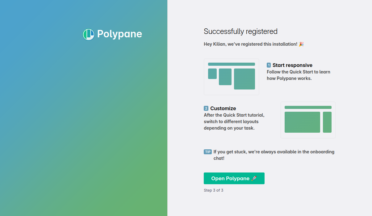 Polypane setup step where you can choose between two starter layours.