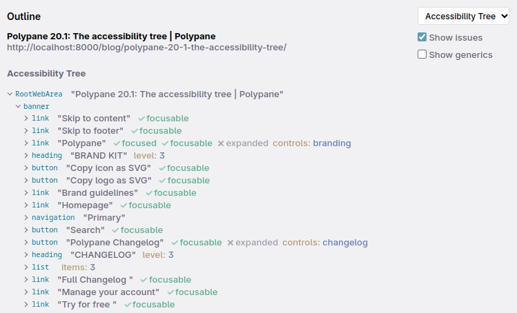 Live accessibility tree in Polypane