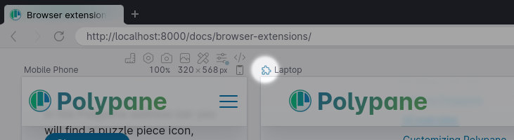 The extensions icon above a pane indicating it's active for extensions.