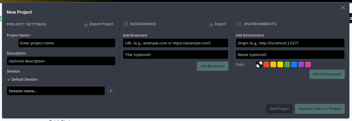 Add environment dialog