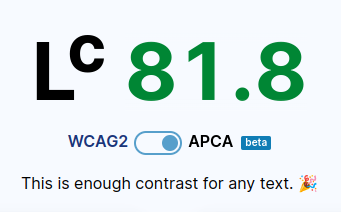 The color picker showing APCA scores.