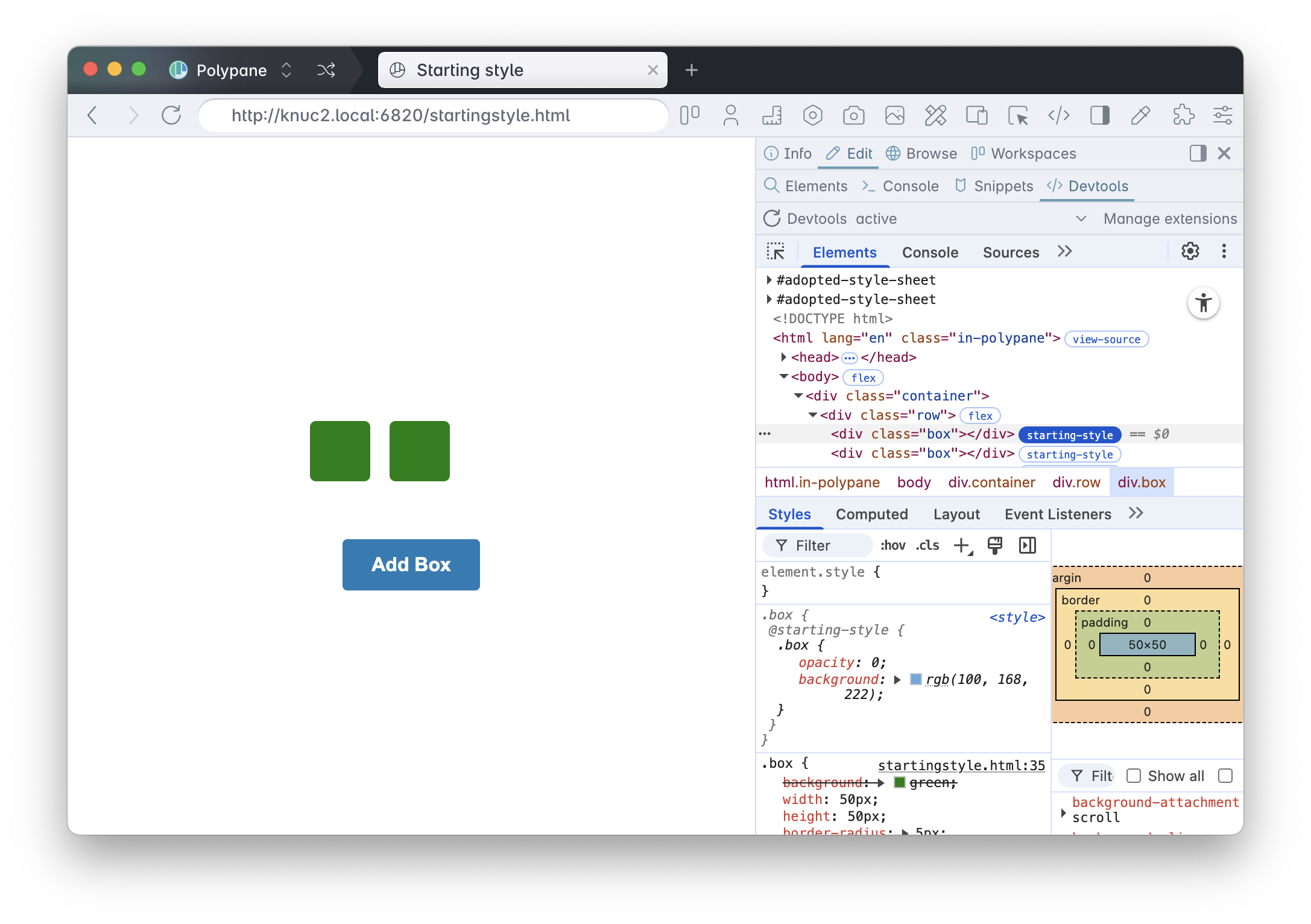 The Chrome DevTools elements panel showing only the styles that apply to the current state of the element