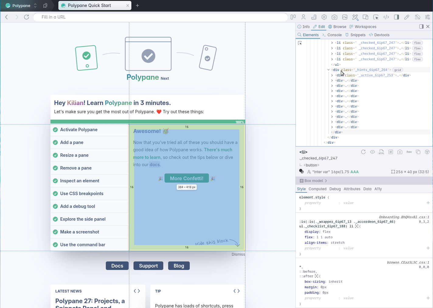 Highlighted element without info popup