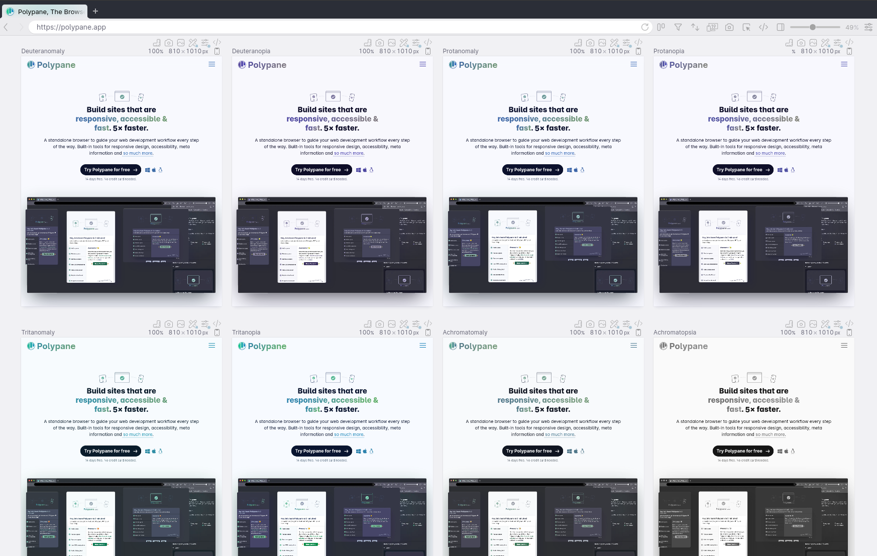 Color blindness checks in Polypane