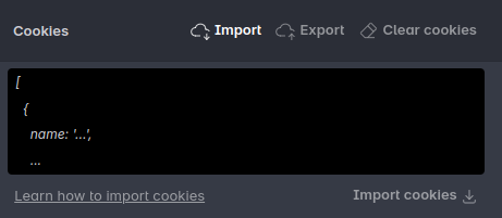 The cookie import UI