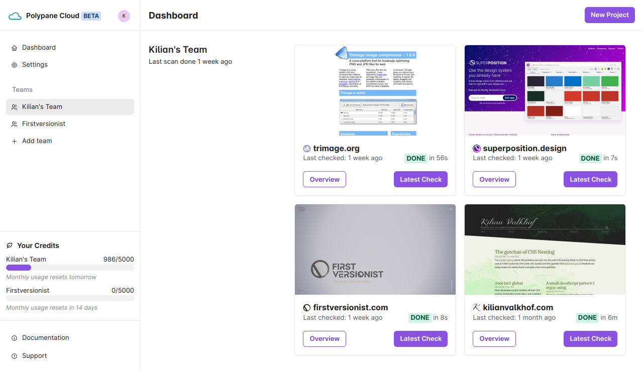 The Polypane Cloud Dashboard