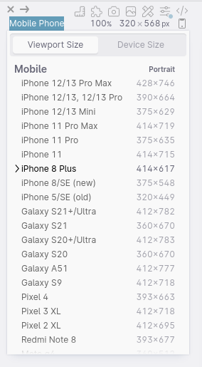 device preset dropdown