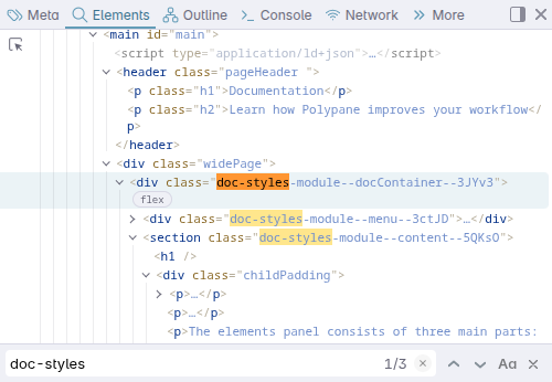 Search in the DOM tree view