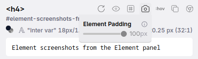 The navigator area of the elements panel with the element padding settings open.