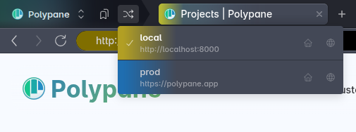 Environments dropdown