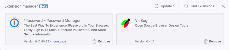 The extensions manager