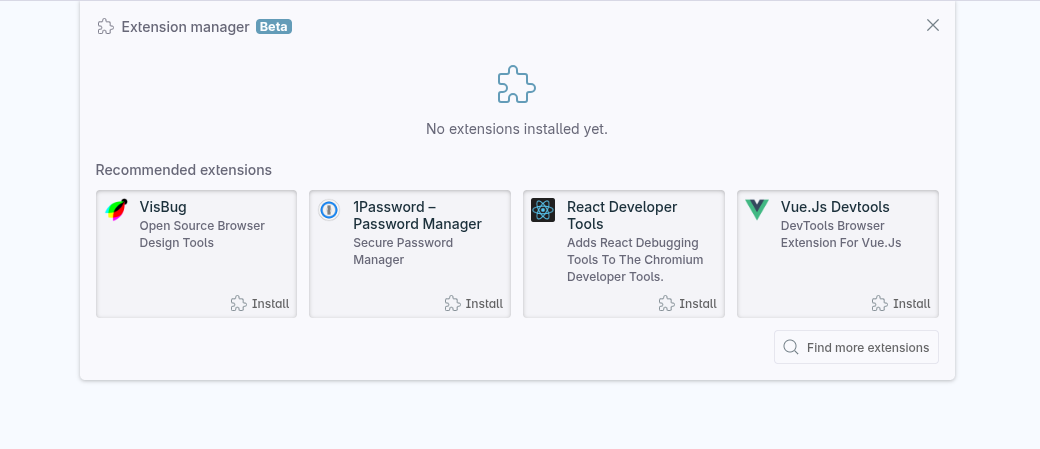 Extenstion manager showing suggested extensions