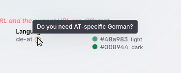 A section that reads 'de-AT', with an info button that reads 'Do you need AT-specific German?'
