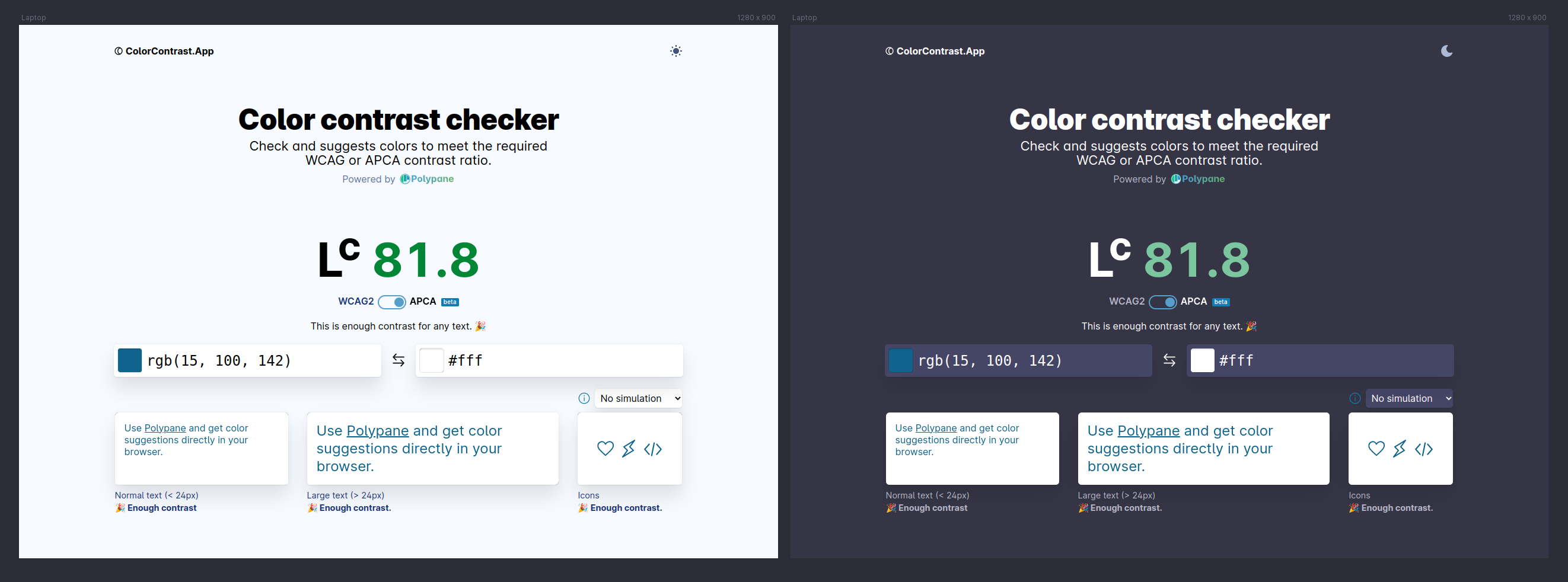 Ligth and dark mode side by side in Polypane