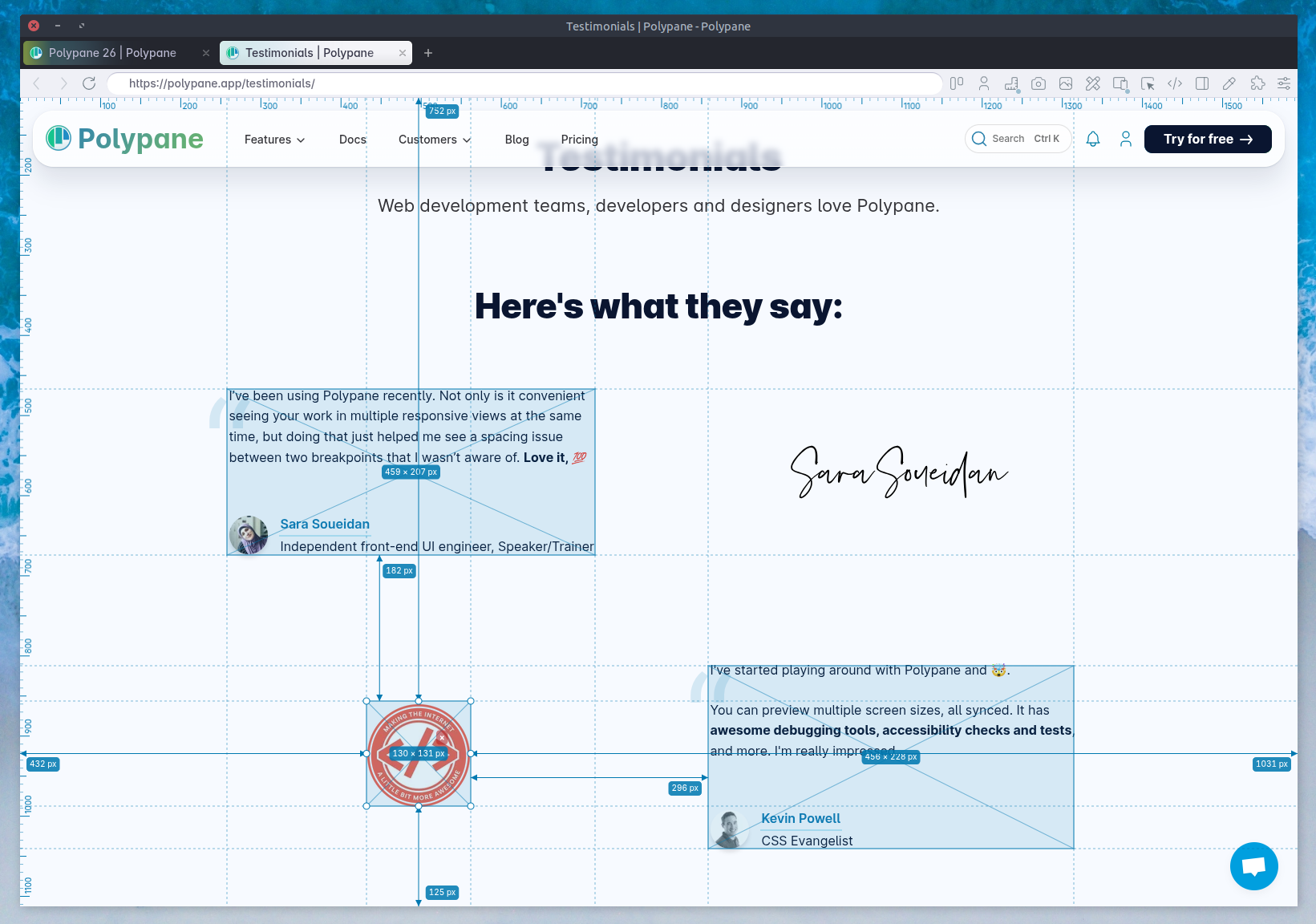 multiple measurement overlays on a webpage