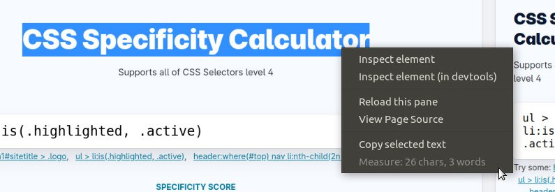 Measure text length context menu