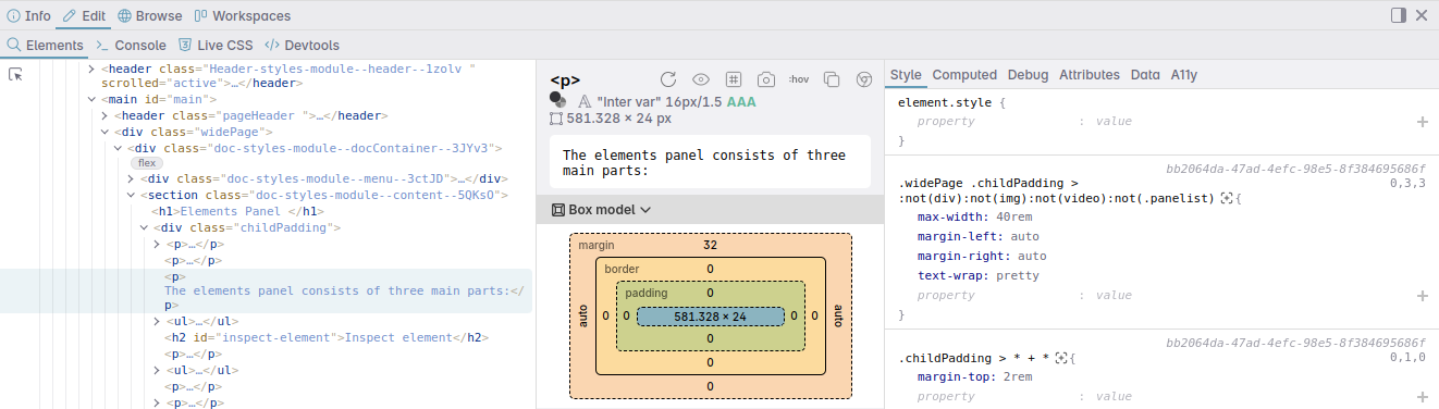 Elements panel overview