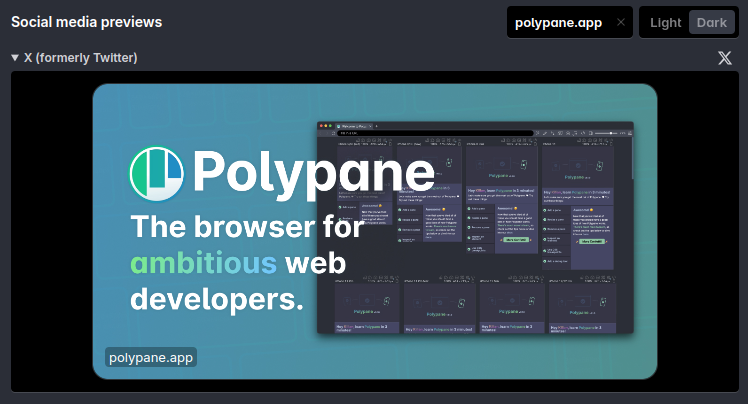 X preview of the Polypane site running on localhost, but with the domain overwrite of polypane.app