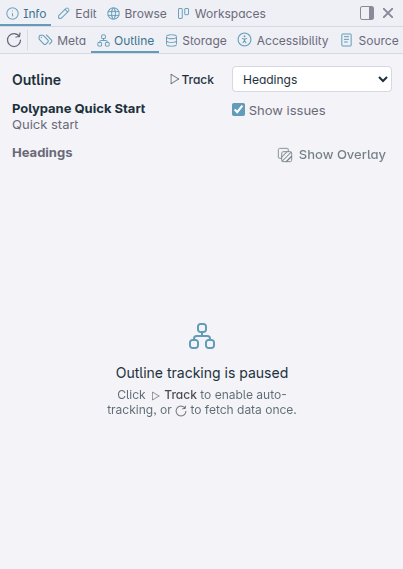 Outline panel with tracking paused.