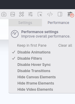 Performance tweaking panel