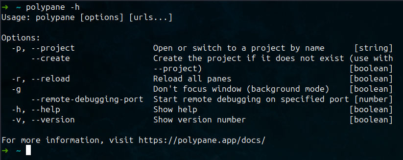 Polypane CLI help output