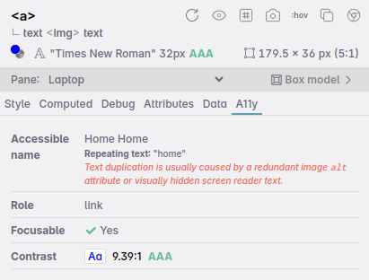 A warning in the a11y panel when the accessible name has repeating parts