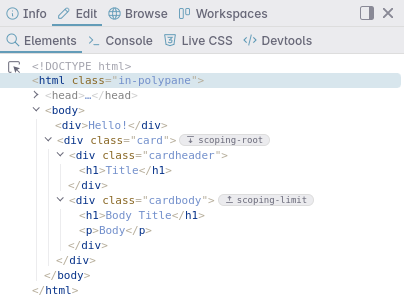 the elements panel showing a scoping root and limit badge.