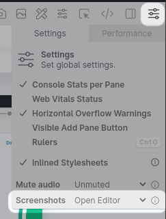 Options menu with the screenshot part highlighred.