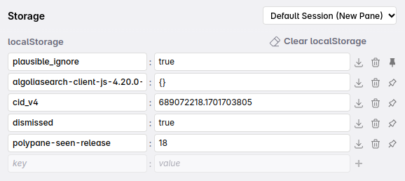 localStorage overview with a pinned value